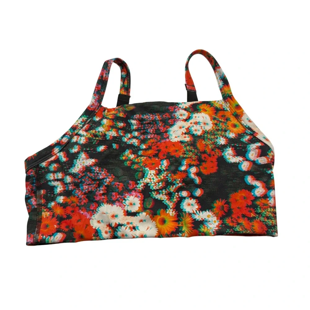 Aerie OFFLINE Goals Plunge Sports Bra 2698-1265 Black Floral Small Med Support